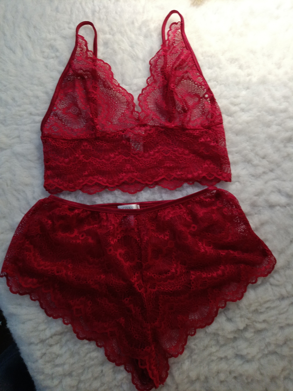 Bozzolo Red Lace Bralette and Lace Shorts Set